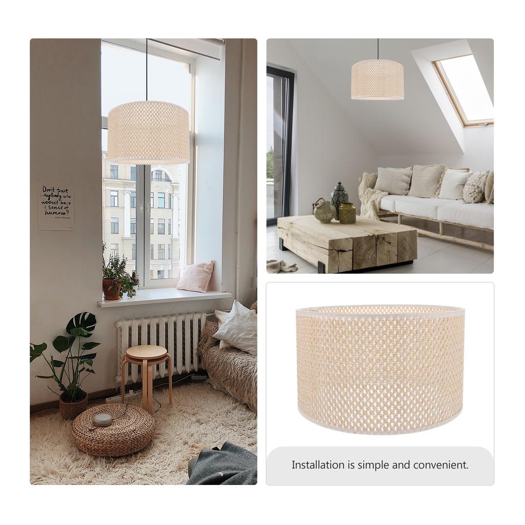 Einfacher Lampenschirm Imitation Gewebter Lichtschutz Beige Stark Langlebig Einfach zu Installieren Moderner Stil Simulierte Rattan-Weberei Lampenabdeckung