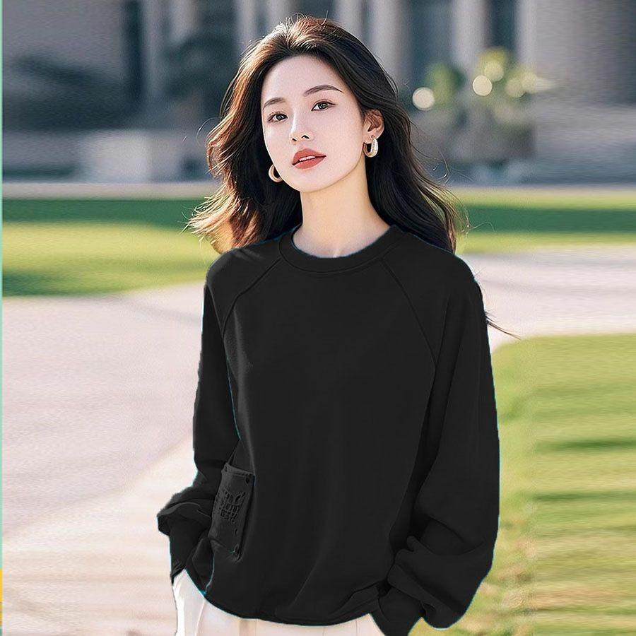 

Зеленая толстовка с длинным рукавом, женская, пуловер, свободный повседневный осенний наряд XXXL чёрный