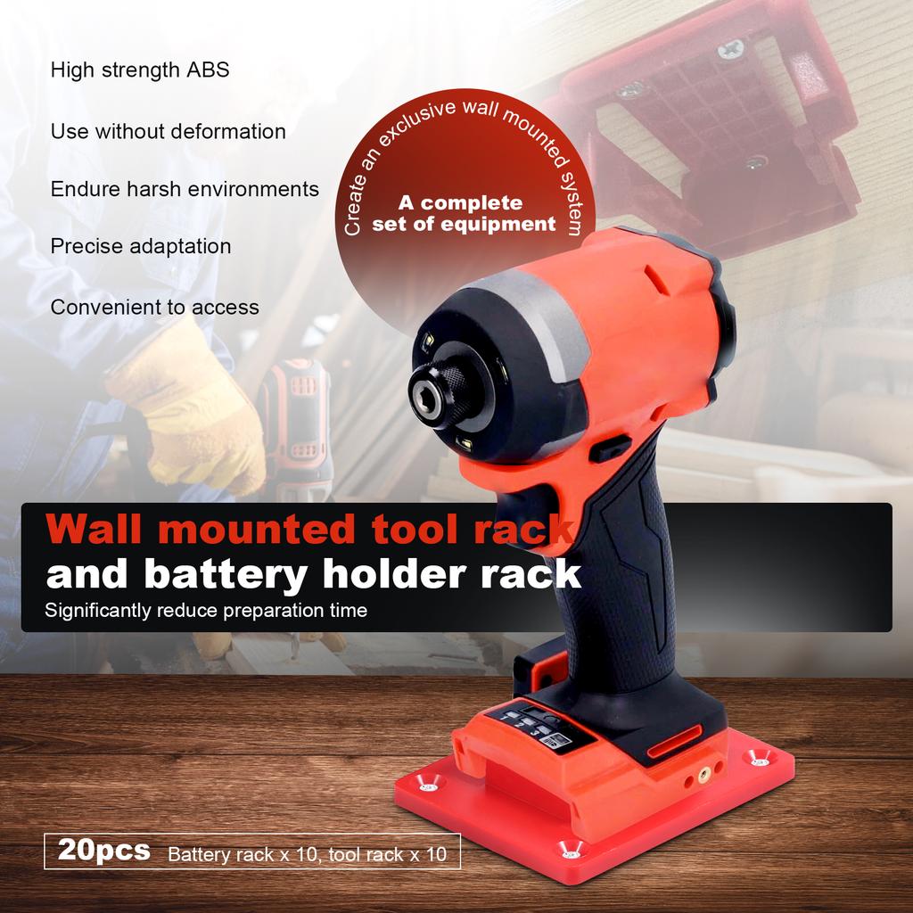 20Pcs Wall Mount Tool & Battery Holder with Screw Drill Tool Hanger Battery Mount Dock Rack for Milwaukee M18 18V Tool & Battery