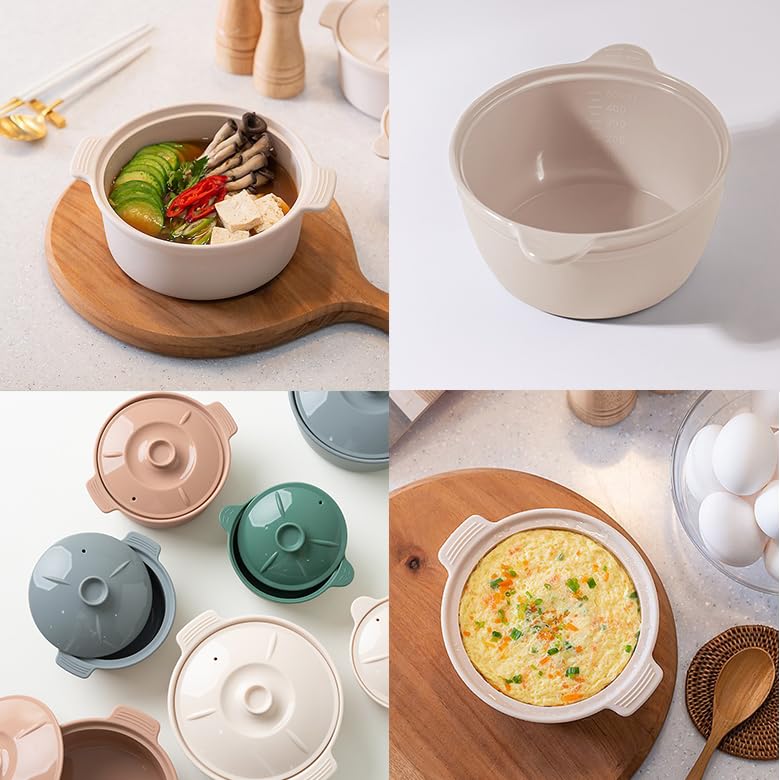 Silicone Steamer for Microwave Steamer for and Noodles Cooking, Single-Serving Pot, Steaming, Stewing, (Ivory, 500ml)