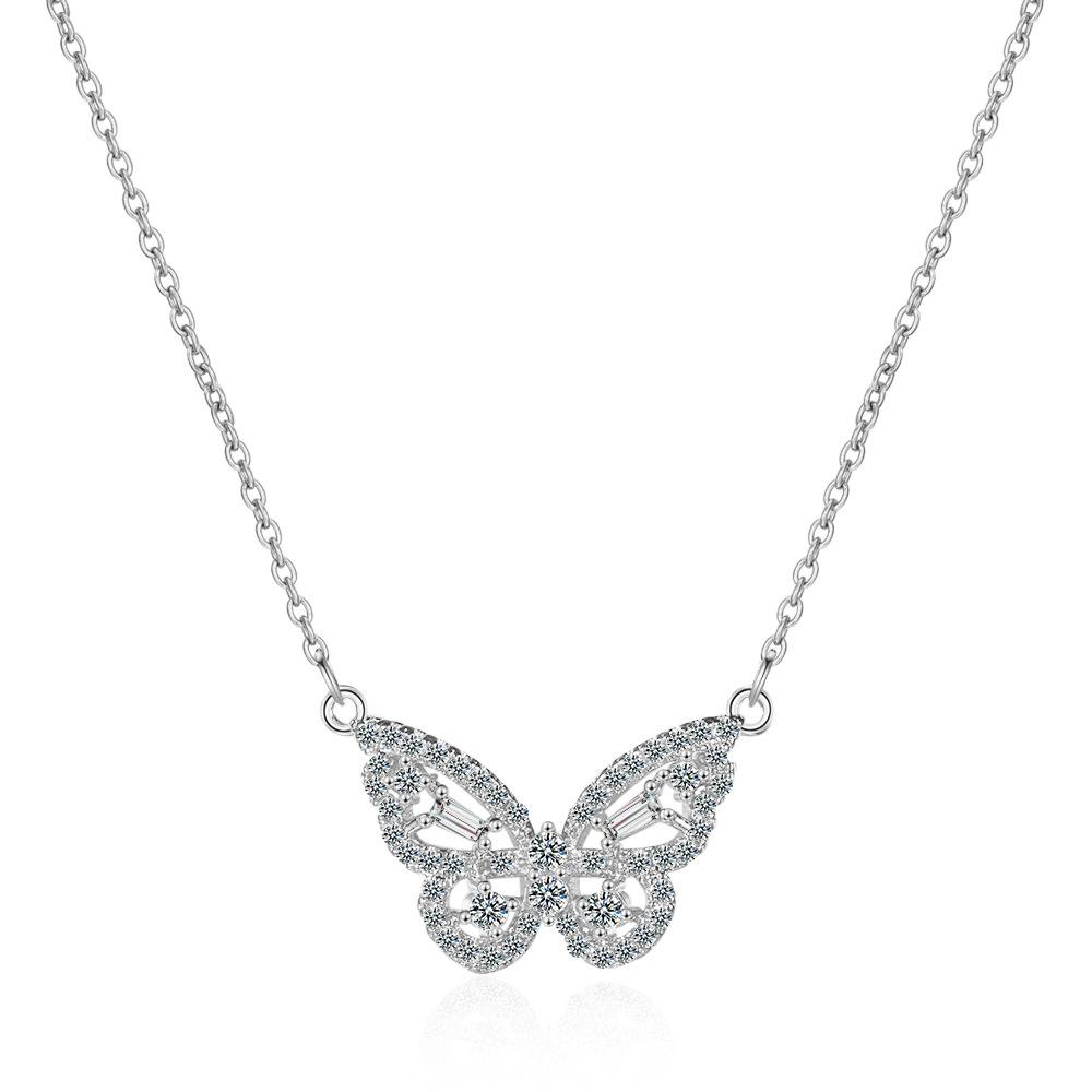 Small Fresh Sweet Flash Diamond Butterfly Necklace Female Short Collarbone Chain Necklace Valentine's Day Gifts Romantic Accessories