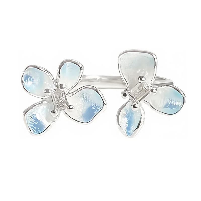 Cremefarbener Süßer Mädchenstil Emaille Tropföl Blume Offener Ring Exquisiter Nischen Hoher Sinn Ausländischer Schöner Ring