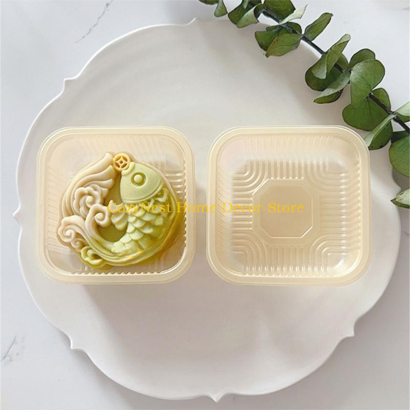 

92MF Cookie Stamp 3D Fish Pattern Moon Cake Molds Hand Pressure Moon Cake Maker Baking Tool for MidAutumn Festival China Mainland