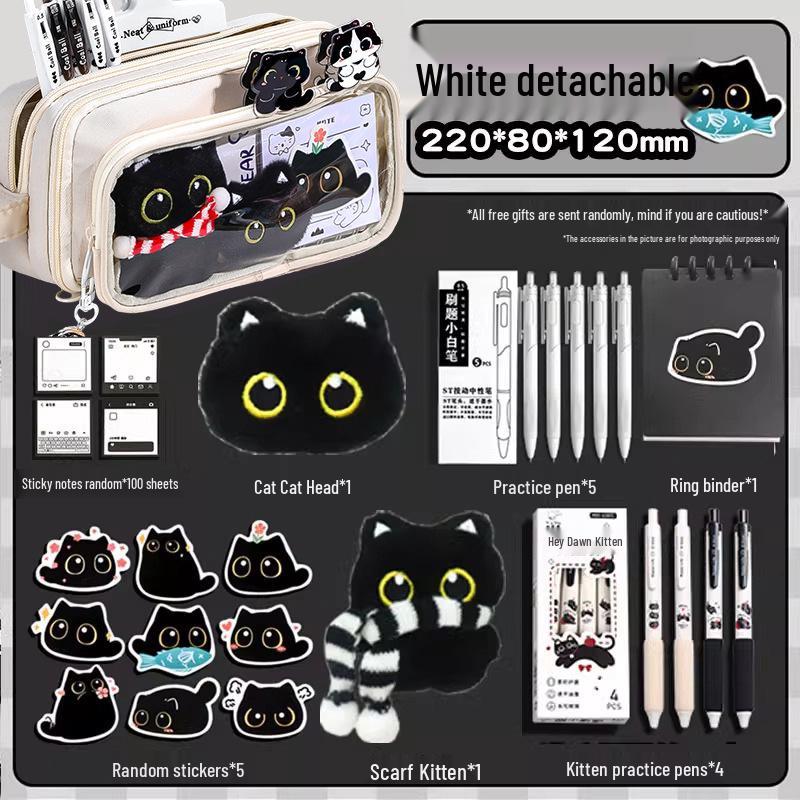Detachable Transparent Scarf Kitten Pencil Case - Girls' School Stationery Box, Dirt-Resistant