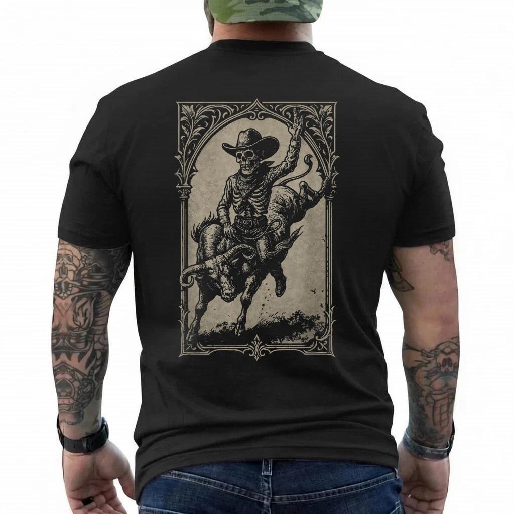 Skeleton Cowboy Bull Rider Western Gothic Grunge Goth Skull T-Shirt M
