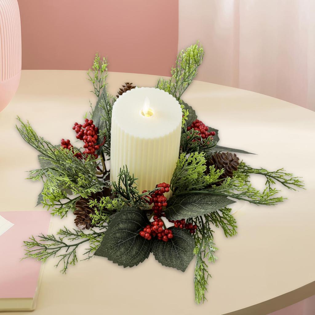 Candle Ring Artificial Wreath Pillar Candle Holder Flower Arrangement Greenery Wreath for Halloween Room Christmas