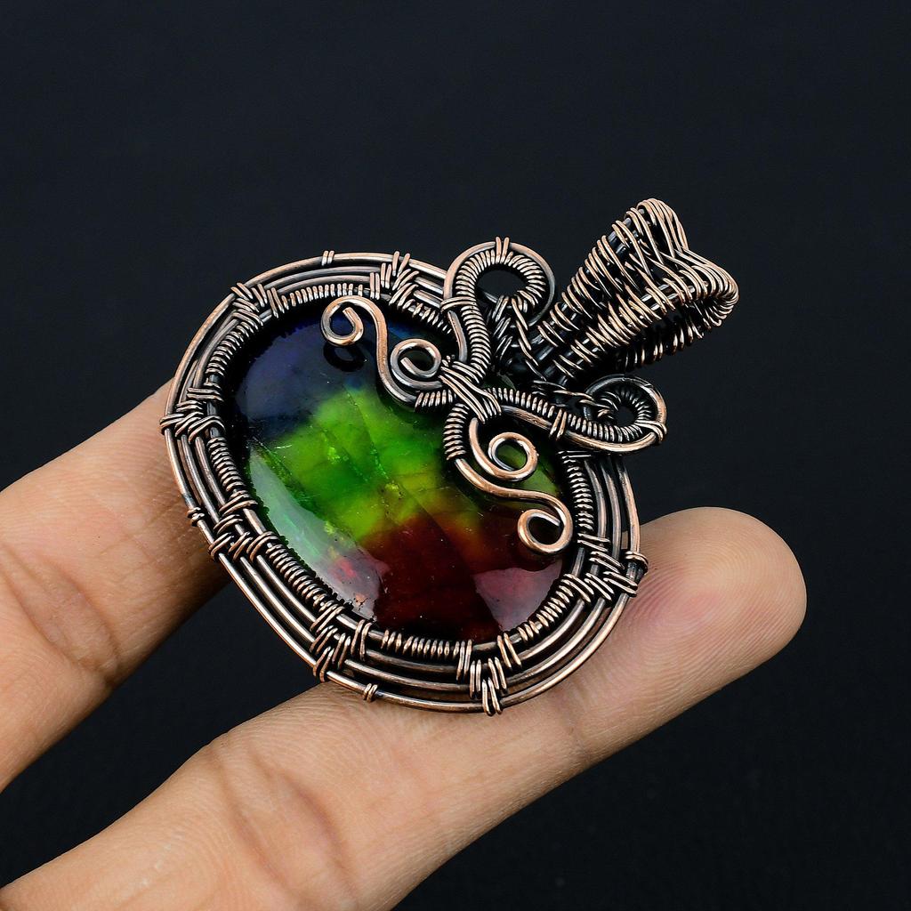 Tri Color Labradorite Pendant Gemstone Handmade Jewelry, 999 Copper Wire Wrapped Pendant, Gift For Wife Jewelry
