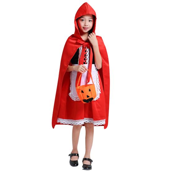 1 Set Halloween Clothes Hobby Funny Cute Comfortable Beautiful Decorative Polyester Holiday Wear Cosplay Little Red Riding Hood Dress Birthday Gift