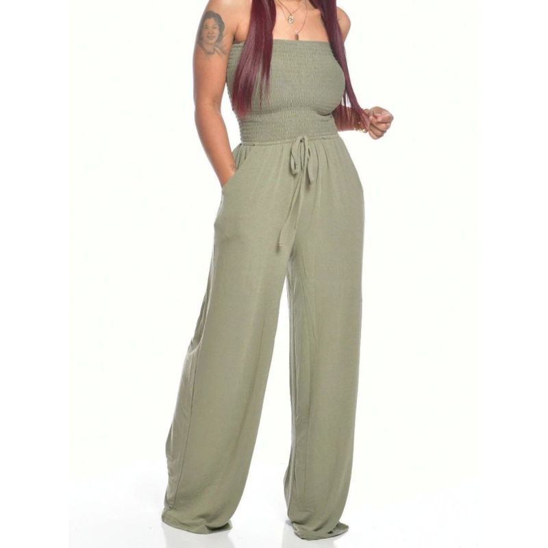 Flat Shoulder Wrap Chest Wide Leg Jumpsuit Square Shoulder