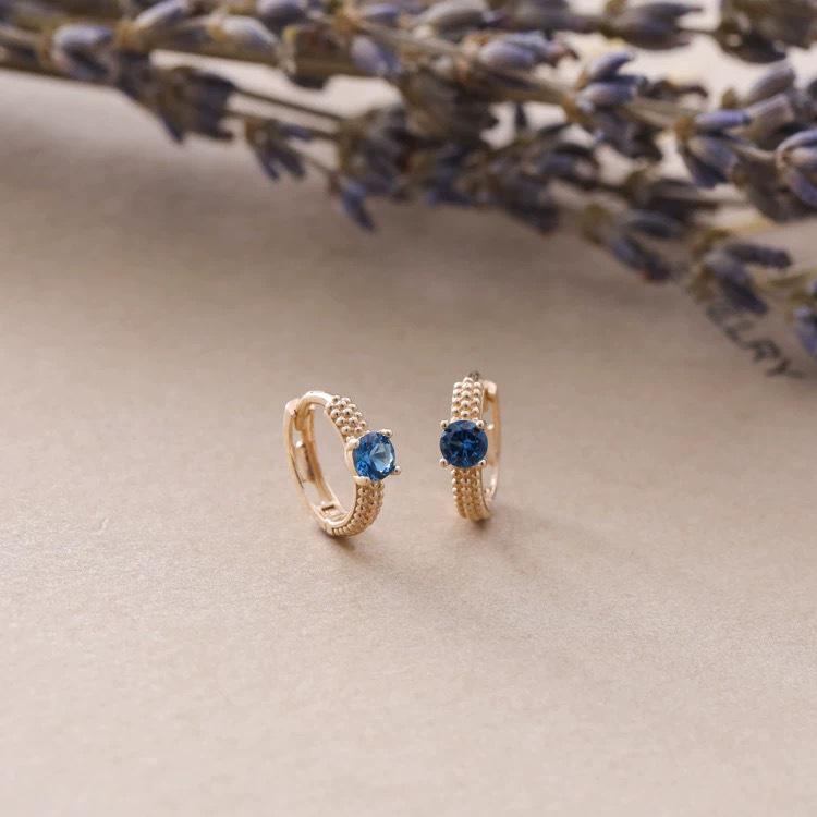 14K Gold Plated S925 Sterling Silver Blue Zircon Four-Prong Earrings for Women