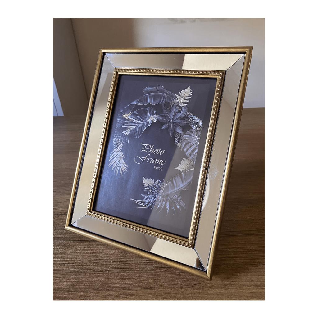 Mirrored Frame, Glass Mirrored Gold Color Framed Photo Frame, 15x21cm (2 Pieces)