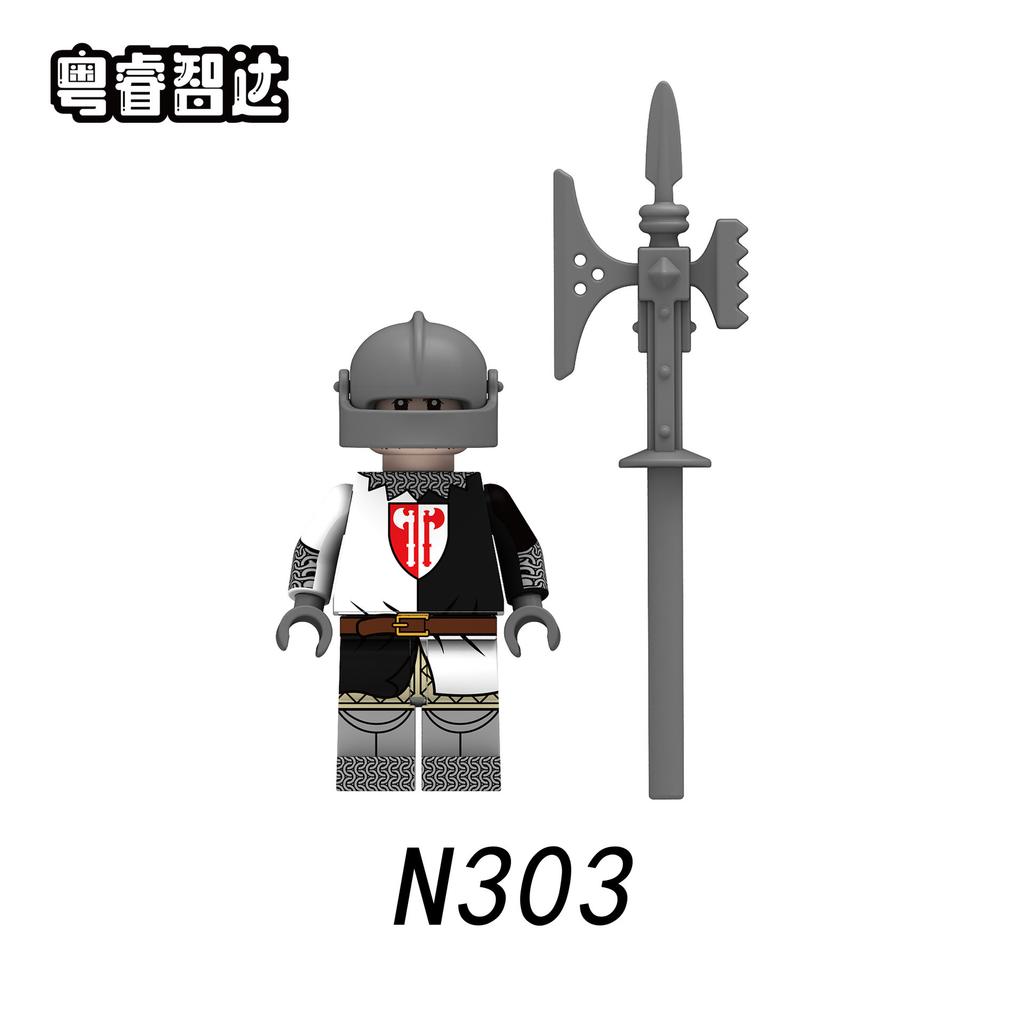 N301-308 War Of The Roses Medieval Soldier Soldier With Weapon Assembly Building Block Doll Toy Bag