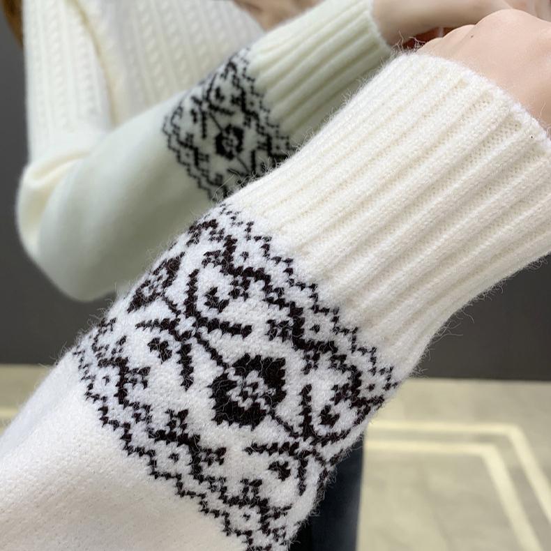 Autumn Winter Women's Half Turtleneck Sweater Loose Thick Pullover Knitted Top Jacquard Elastic Knitted Top Jumper.