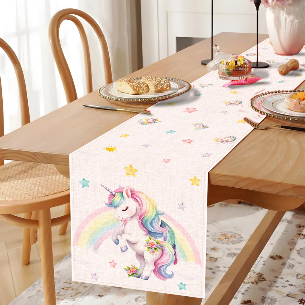 Unicorn Linen Table Runner Flag Birthday Party Decor Kids Girls Unicorn Wedding Birthday Party Favors Supplies Baby Shower Decor
