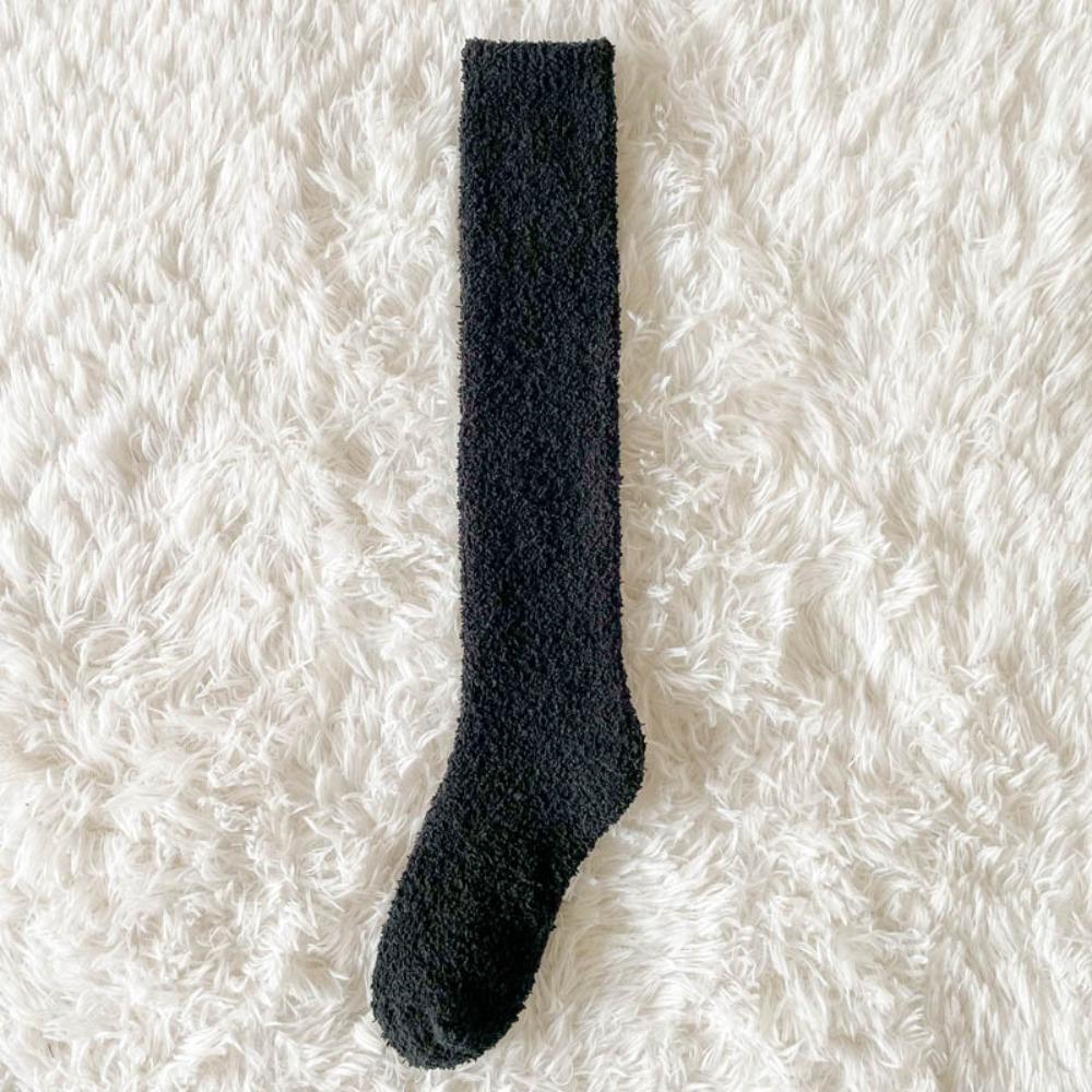 Coral Velvet Long Tube Socks Thick Fabric Warm Winter Socks Preppy Solid Color Stockings For Women