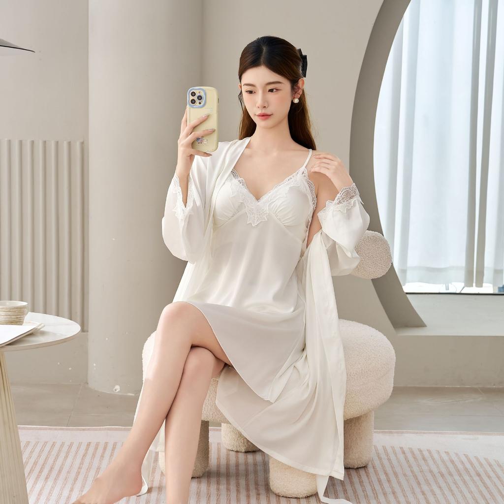 Split Summer Sexy Pajamas Ladies Lace with Chest Pad Pajamas Temptation Ice Silk Suspender Skirt Plus Size