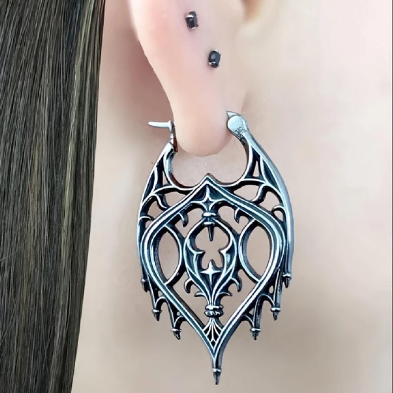 Gothic Chandelier Hoops Earrings for Women Metal Hollow Pendant Carved Court Earrings Goth Jewelry Gift