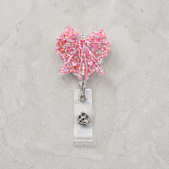Cute Badge Reel Nurse Reel, Funny Retractable Glitter Acrylic Name Tag Holder with Decorative Clip, Sparkly ID Card for Teachers Student Staffs