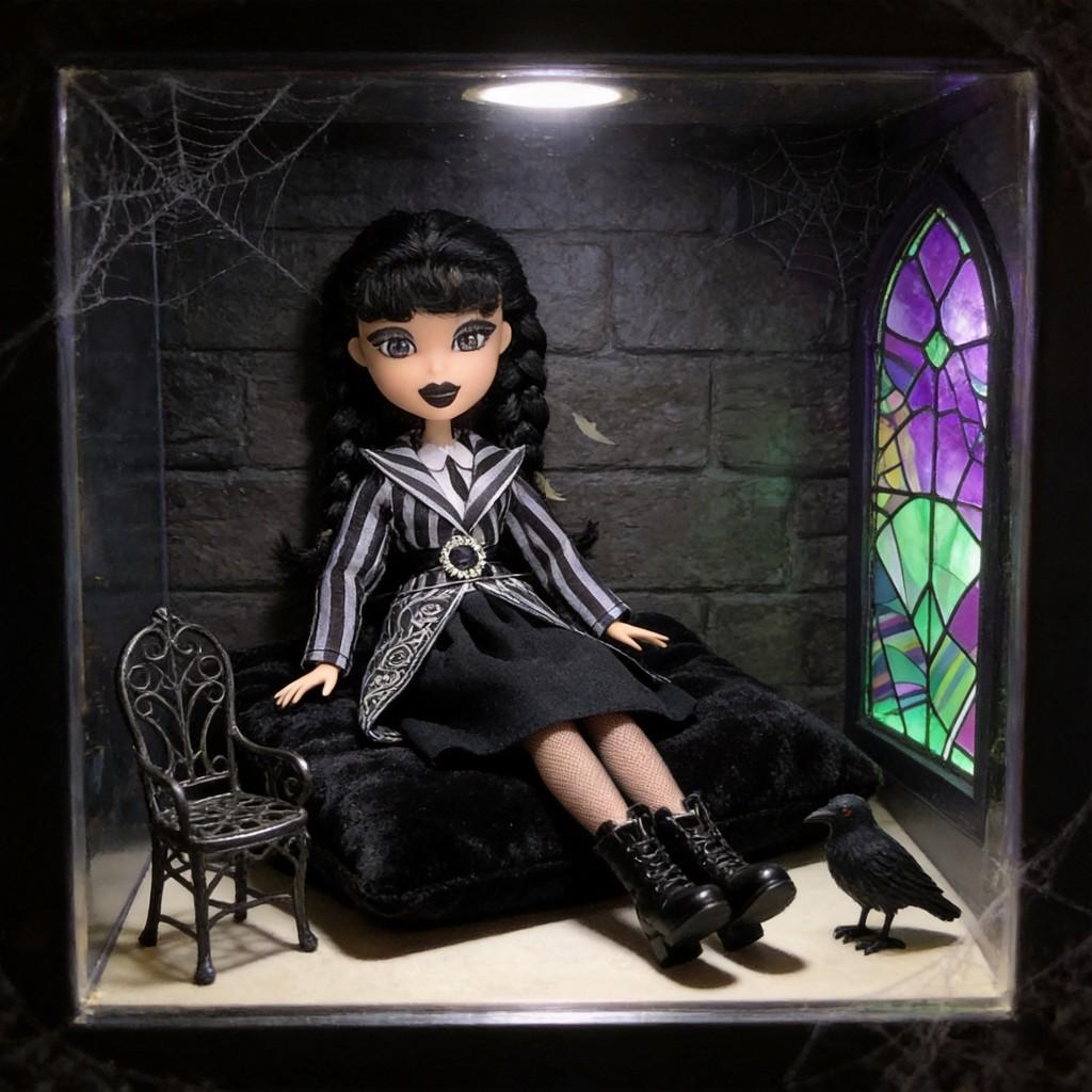 Wednesday Addams 9 Zoll PVC-Puppe mit Schuluniform und dunklem Stil Dekor