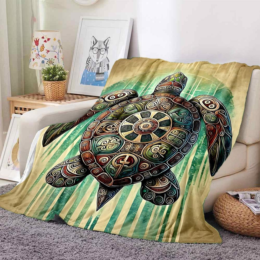 1pc Turtle Artwork Blanket Lightweight Flannel Blanket Throw Blanket For Sofa, Bed, Travel, Camping yy2509026159