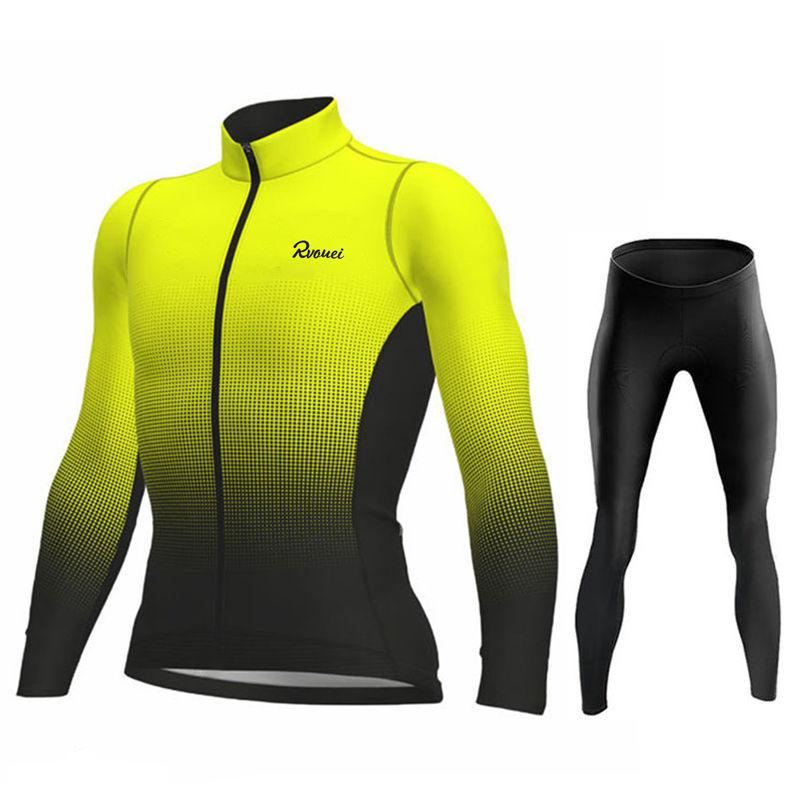 Rvouei New Pro Team Breathable Long Sleeve Men Cycling Jersey Set MTB Bike Clothing Autumn Bicycle Clothes Maillot Ropa Ciclismo