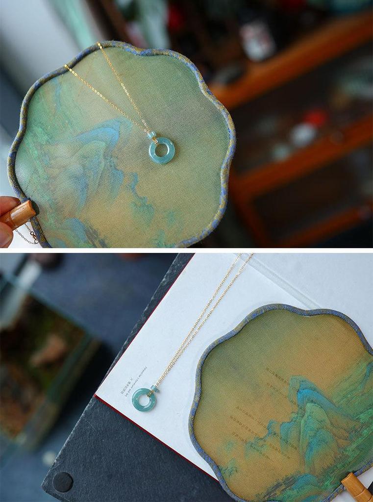High-End Delicate Jade Blue Pendant Necklace: 925 Sterling Silver Gold-Plated Clavicle Chain