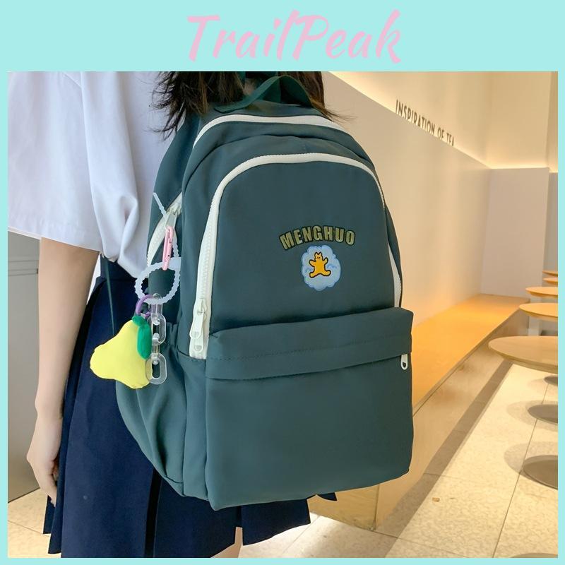 Simplified Letter Bear Printed Student Backpack With Plush Pendant For School