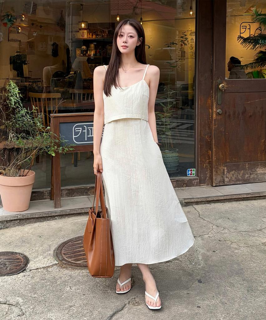 Lugkaeseuteu Yvonne Layered V-Neck Sleeveless Dress_Ivory