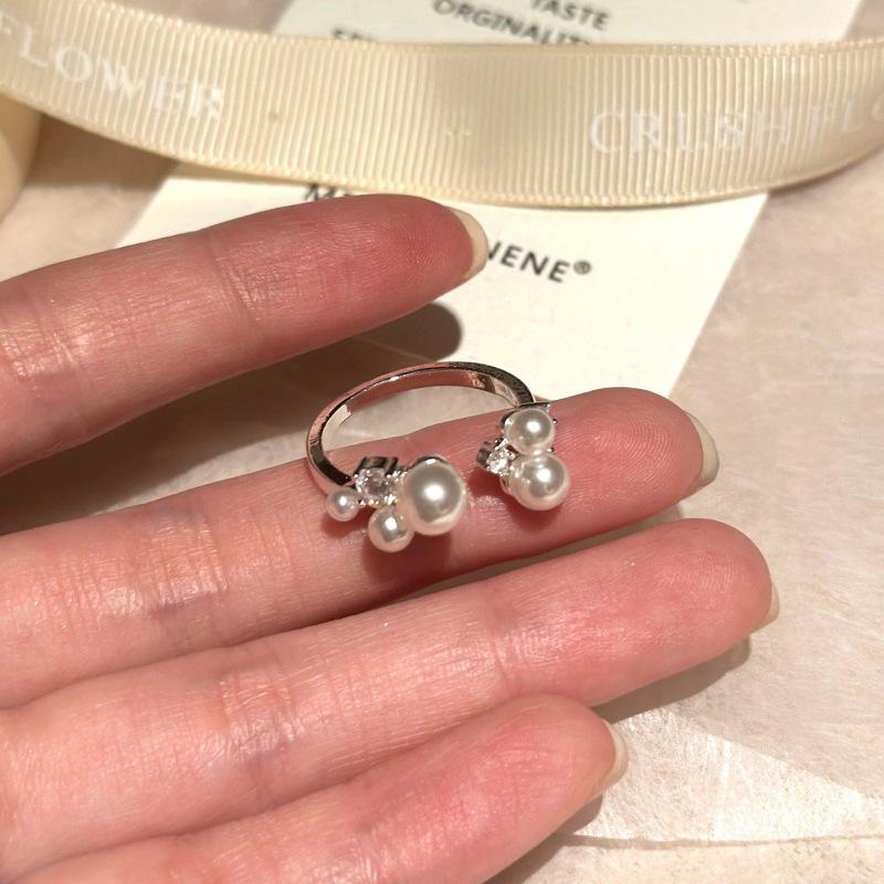 Women s Retro Pearl Open Ring - Simple, Chic French Style Stackable Index Finger Ring Adjustable Open