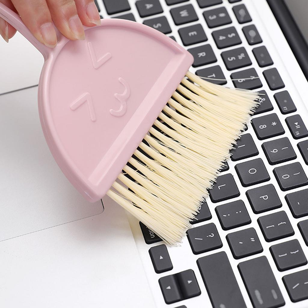 Desktop Broom Dustpan Kit Efficient Cleansing Dirts Removal Keyboard Cleaner Set for Computer Desk S Pink