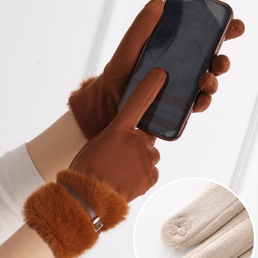 Thick Winter Suede Gloves Windproof Cycling Mittens Gift Women Gloves  Autumn