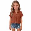 Damen Leinen V-Ausschnitt Kurzarm Hemd Sommer Leichtes Strand Top