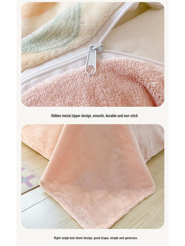 2025 Winter Milk Velvet Bedding Set: Fresh Coral Fleece & Flannel Duvet, Bed Sheet, Pillowcase
