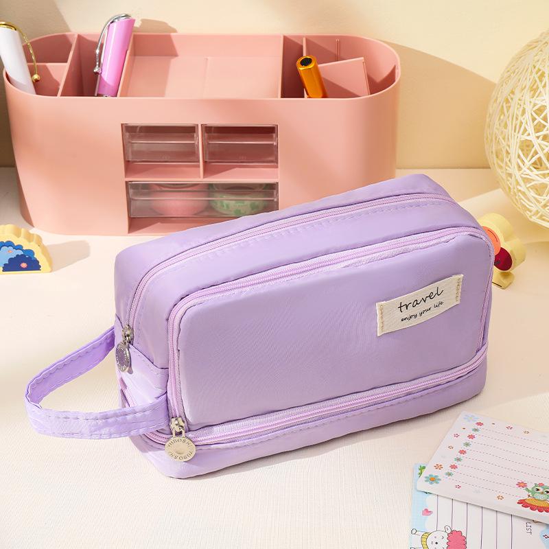 Large Capacity Multi-Layer Pencil Case - Solid Macaron Colors, Ideal for Middle School Students
