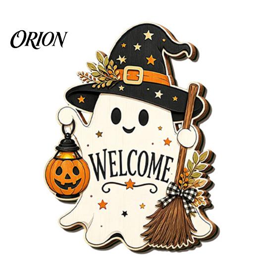 Holiday Party Supplies Halloween Wooden Hanging Sign, Rustic Ghost Bat Black Cat Witch Hat Wall Decor, Balcony Window Decor Spooky Pendant with