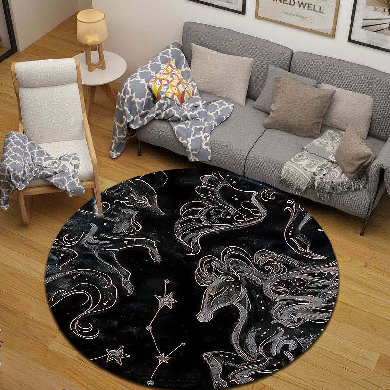 Chic Round Dragon Multicolor Accent Rug, Non-Slip Floor Mat for Kids Room