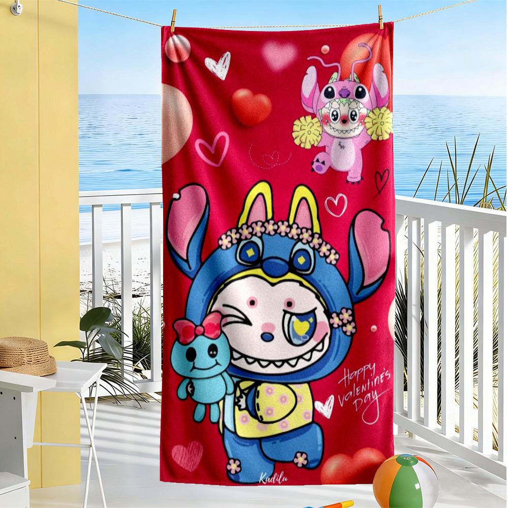 Labubu Beach Towel Quick-Dry Soft Microfiber Comfortable Lightweight Perfect for Traveling Yoga Camping and Swimming