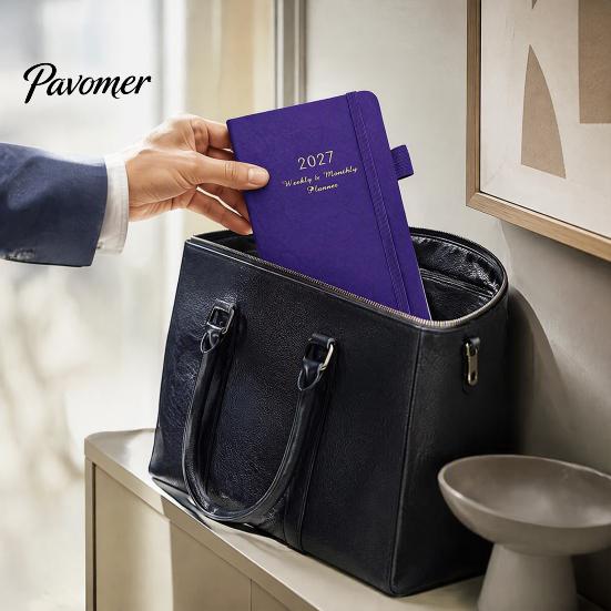 Pocket Planner 2027 Daily Notebook, Retro PU Leather Cover with Pen Weekly And Monthly Organizer Holder Planner, Compact for Business Travel Schedule