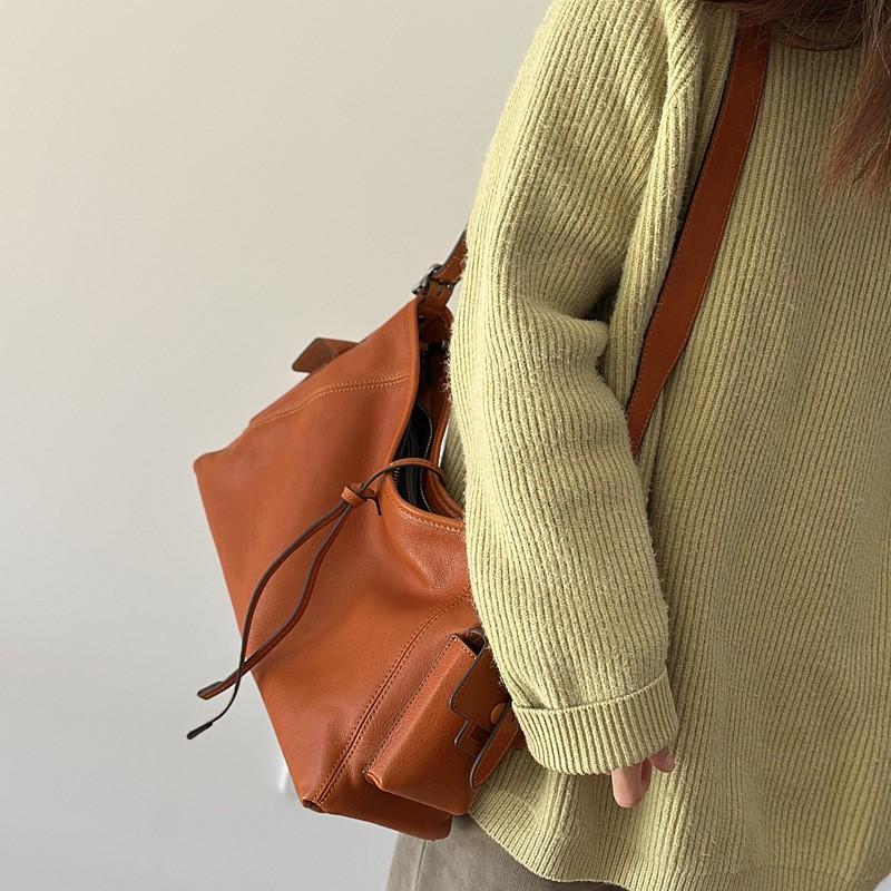 Johnature Casual Tote Bag Genuine Leather Soft Cowhide Large Capacity Simple Commuting Women's Shoulder Bags