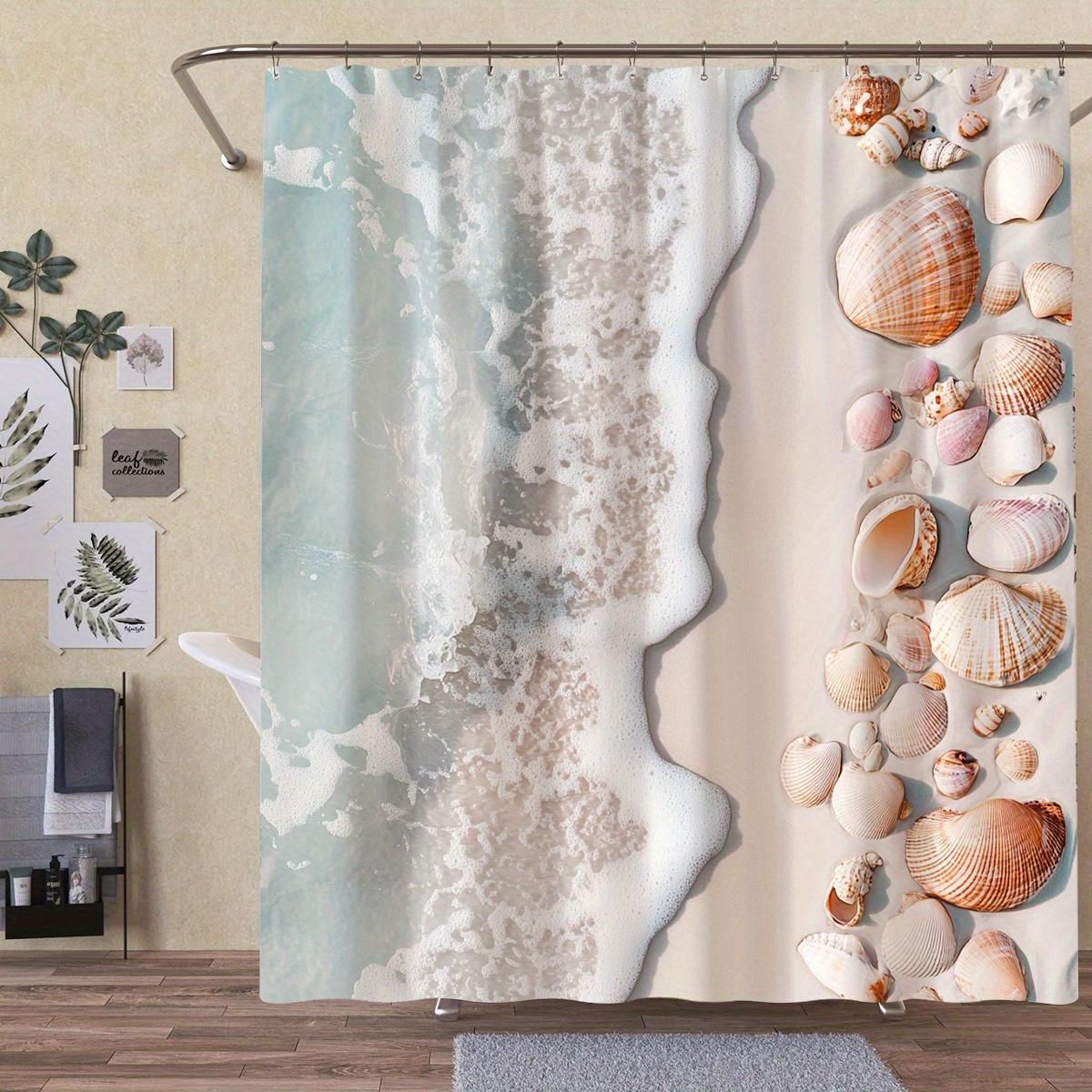

1Pcs Exquisite Beach Shell Shower Curtain, Polyester With Hook, Woven Fashion Bathroom Decor For All Seasons, Shower Curtain W60H190(CM)-1 Pcs