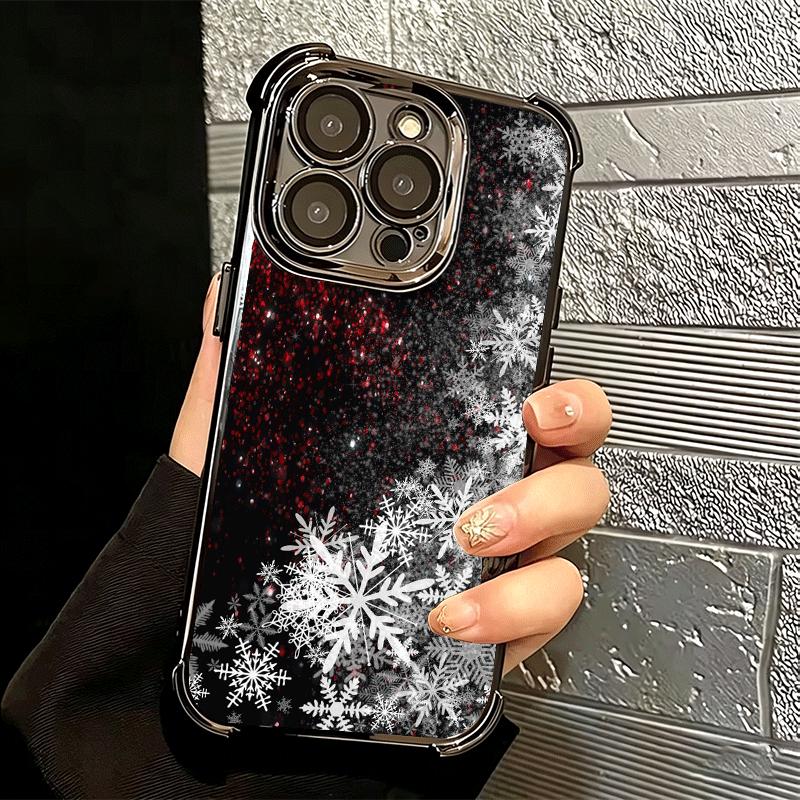 Snow Snowflake Winter Cold Plating Phone Case For Iphone 16 17 Pro Max Air 16E 14 15 Plus 12 13 Mini Anti-Fall Airabag Cover