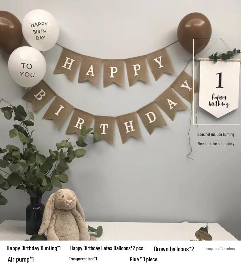Mori-style Linen Birthday Pennant Banner for Baby's 1st Birthday or 100-Day Celebration Party Decoration