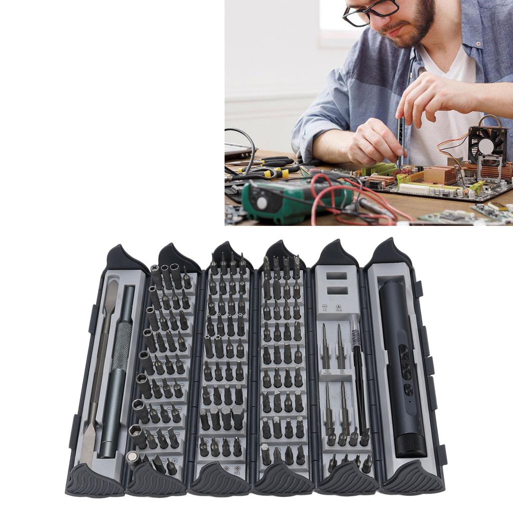 124 in 1 Electric Screwdriver Set Cordless Rechargeable Screwdriver Repair Tool Kit with Storage Box for Electronics Phone Camera Laptop