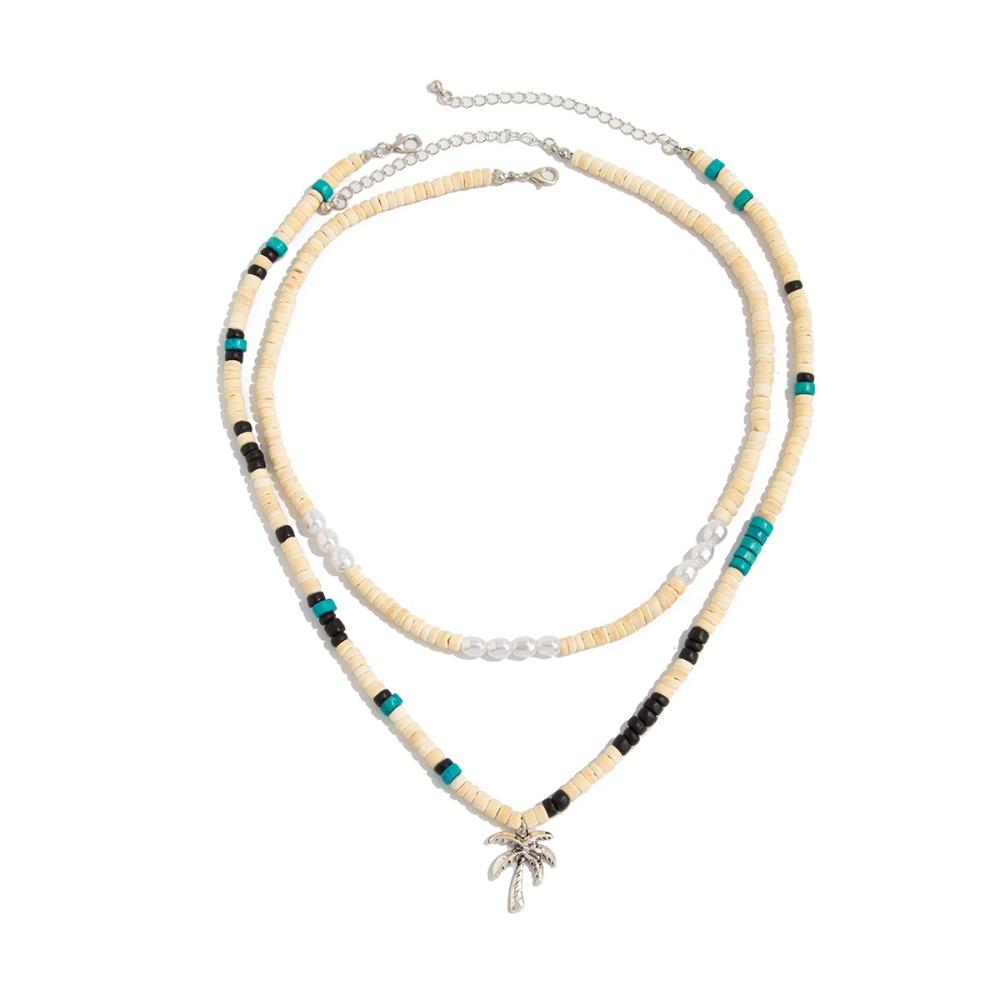 Hip Hop Coconut Tree Pendant Choker Silver Rhinestone Flower Necklace Coconut Husk Necklace Women