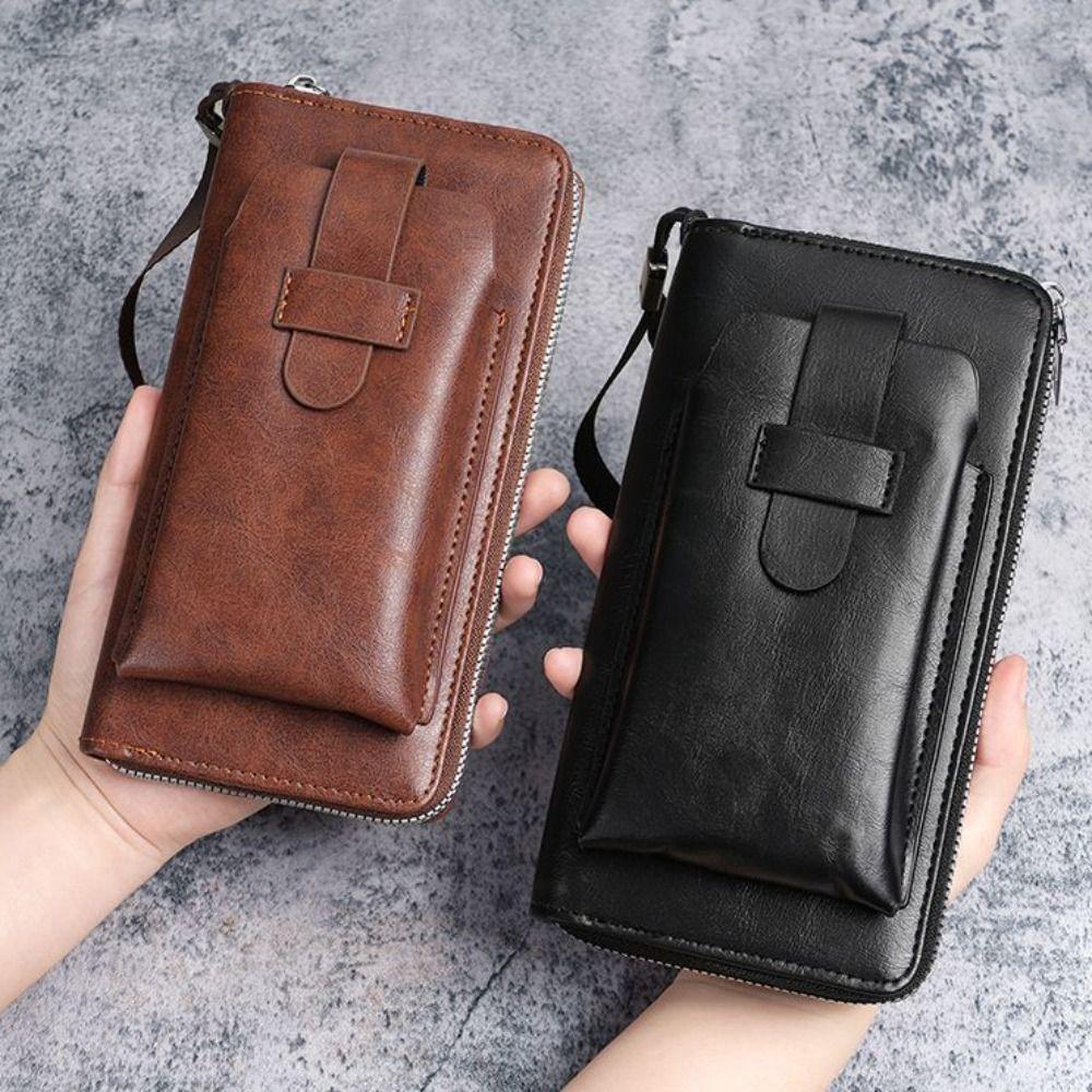 Minimalist PU Leather Men's Wallet Long Style Black Coffee Multiple Pockets High Capacity Retro Coin Purse Men Women
