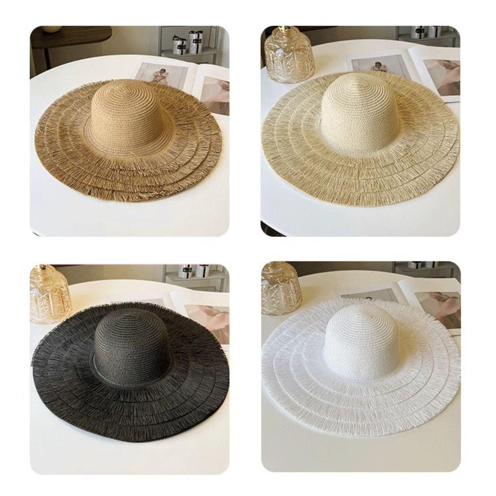 Foldable Straw Hat Wide Brim Fisherman Hat Women Fashion Sun Hat For Beach Holiday Vacation