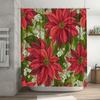 Red Christmas Poinsettia Flower Shower Curtain Set with  Hooks, Waterproof Polyester Fabric Bathroom Decor for Holiday Home