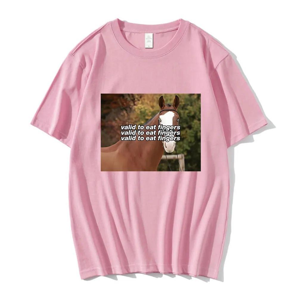 Oversized Red Short-Sleeve T-Shirt Featuring "Valid To Eat Fingers" Horse Meme Graphic Print
