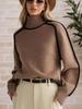Automne Hiver Col Haut Pull Tricoté Rayé Femme Coupe Ample