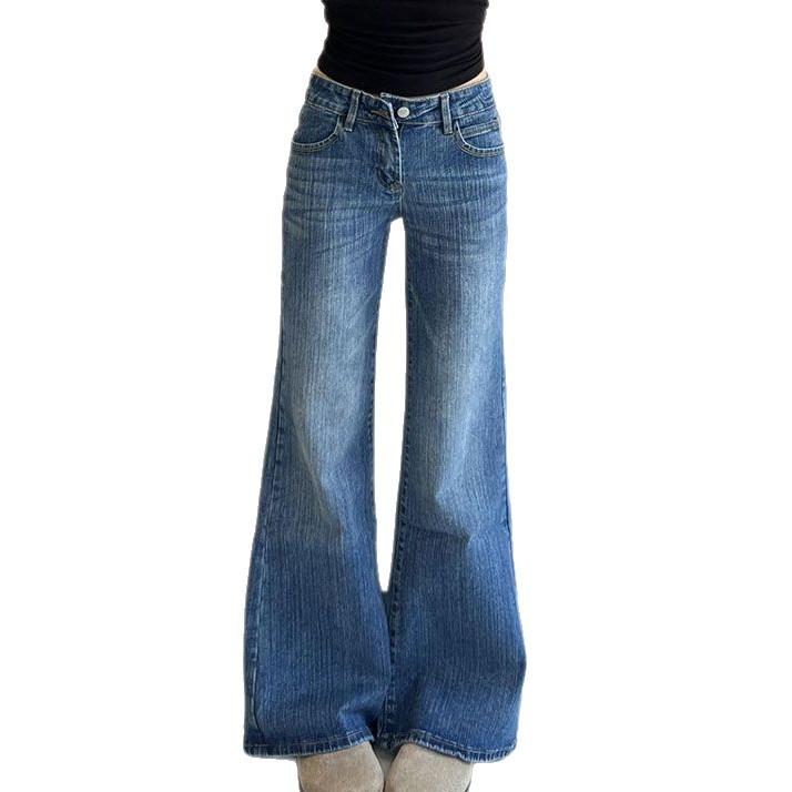 Micro Flared Low Waisted Jeans Straight Autumn Smaller People Hundred Versatile Non-Patchy Legs Loose Micro Flared Trousers Women Long Denim Pants